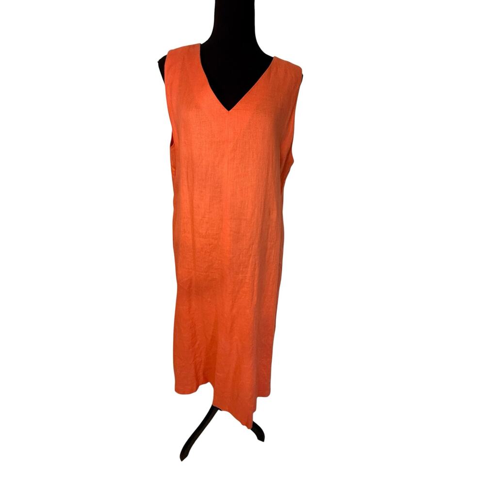 Philosophy Coral Orange Linen Shift Dress Size LG Sleeveless Resor Wedding Guest
